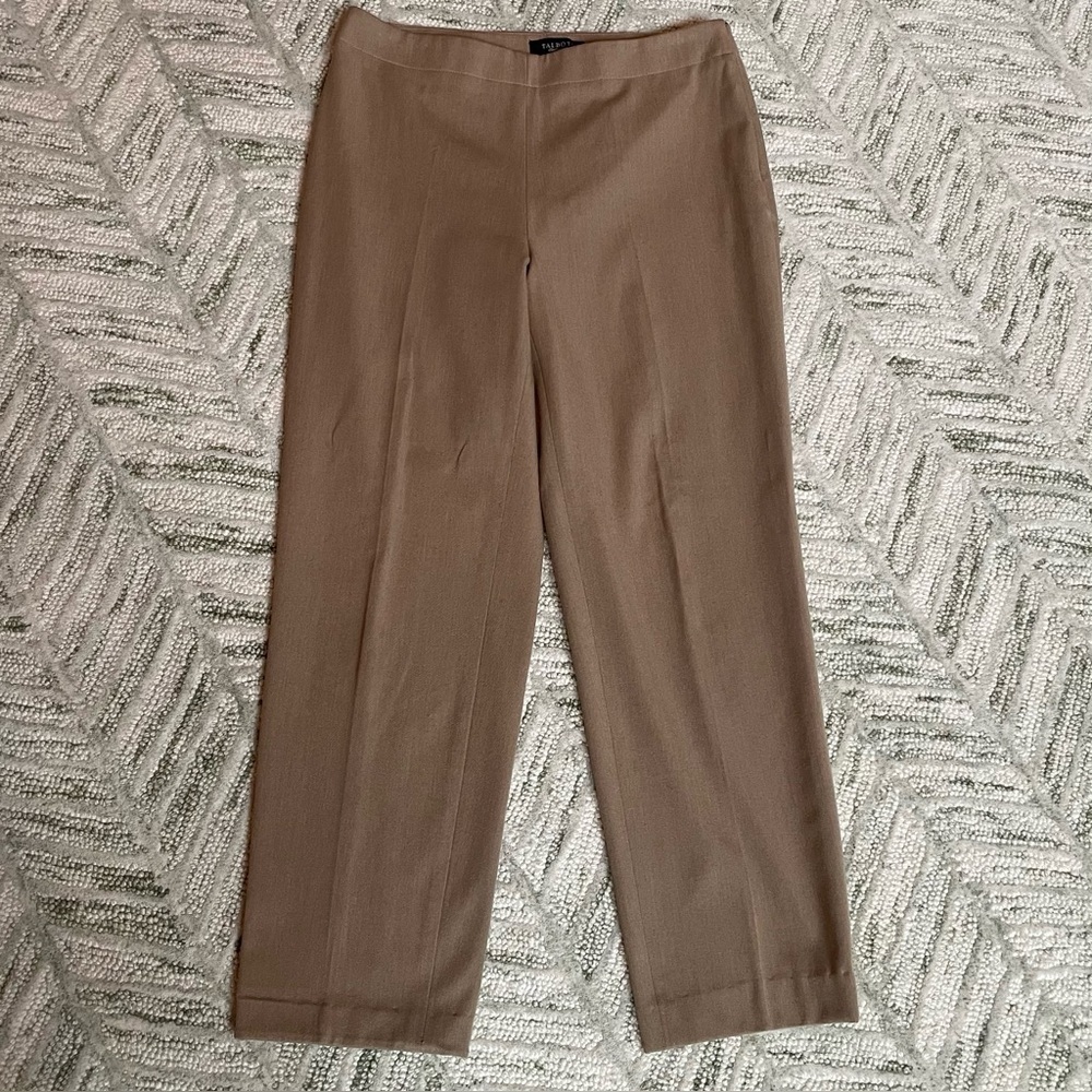 Talbots Camel Straight Leg Zip Side Hemmed Trousers Pants Slacks Office Neutral